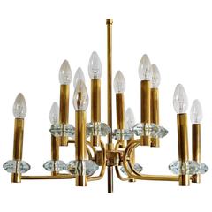 12-Lights Brass and Glass Chandelier, Germany, 1960s 9