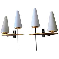 Pair of Double Sconces, French Mid-Century Modern by Maison Arlus 12