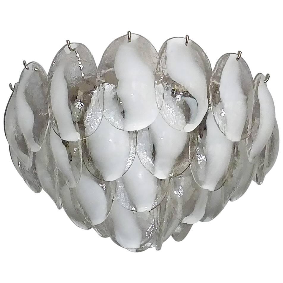 Signed Lotus Flower White Murano Glass Chandelier by Carlo Nason for Mazzega