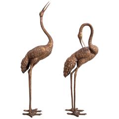 Pair of 4-5 Feet Tall Brass Flamingo or Crane Sculptures. 10