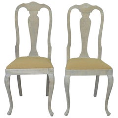 Pair of Antique Gustavian Style Limed Oak Side Chairs