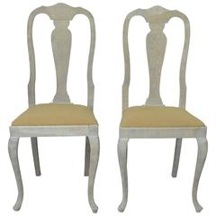 Pair of Antique Gustavian Style Limed Oak Side Chairs 3