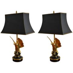 Retro Pair of Maison Charles Eagle Table lamps , circa 1970