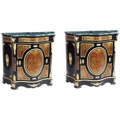 Vintage Pair of Louis XVI Marble Serpentine Boulle Pier Cabinets 12