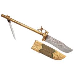 Extraordinary Bhuj Axe in Gold and Steel with Inlaid Silver Decoration