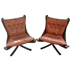 Cognac Falcon Chair Pair Sigurd Ressell Norway 5
