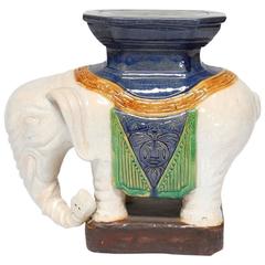 Vintage Ceramic Elephant Garden Stool or Drinks Table
