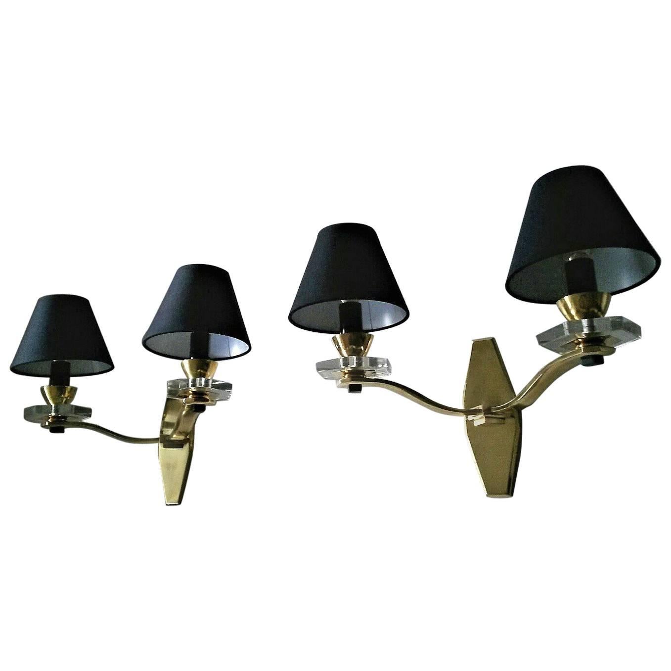 Gorgeous Pair of Two-Arm !Mid Century Modern French Sconces