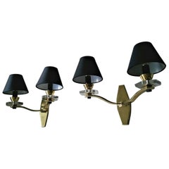 Gorgeous Pair of Two-Arm !Mid Century Modern French Sconces