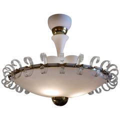 Very Elegant Mid-Century Modern Murano Opaline Glass Chandelier by Barovier 3