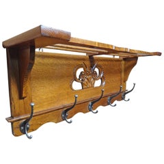 Stunning Dutch solid oak  Art & Craft Coatrack with Flower Motif ca 1930