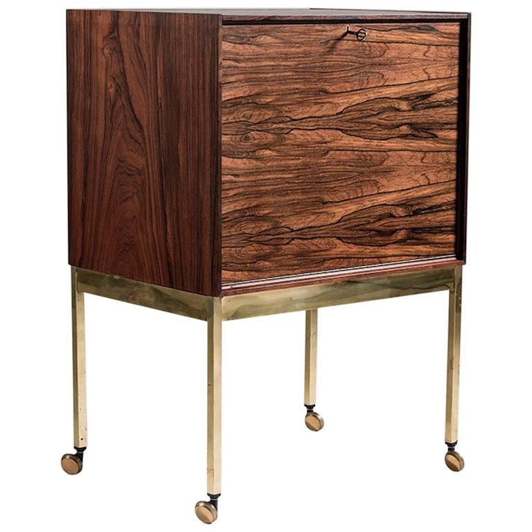 Scandinavian Mid-Century Bar Cabinet in Rosewood and Brass