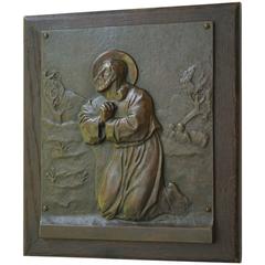 Stunning Bronze Wall Plaque in Relief of Christ Praying on the Mount of Olives