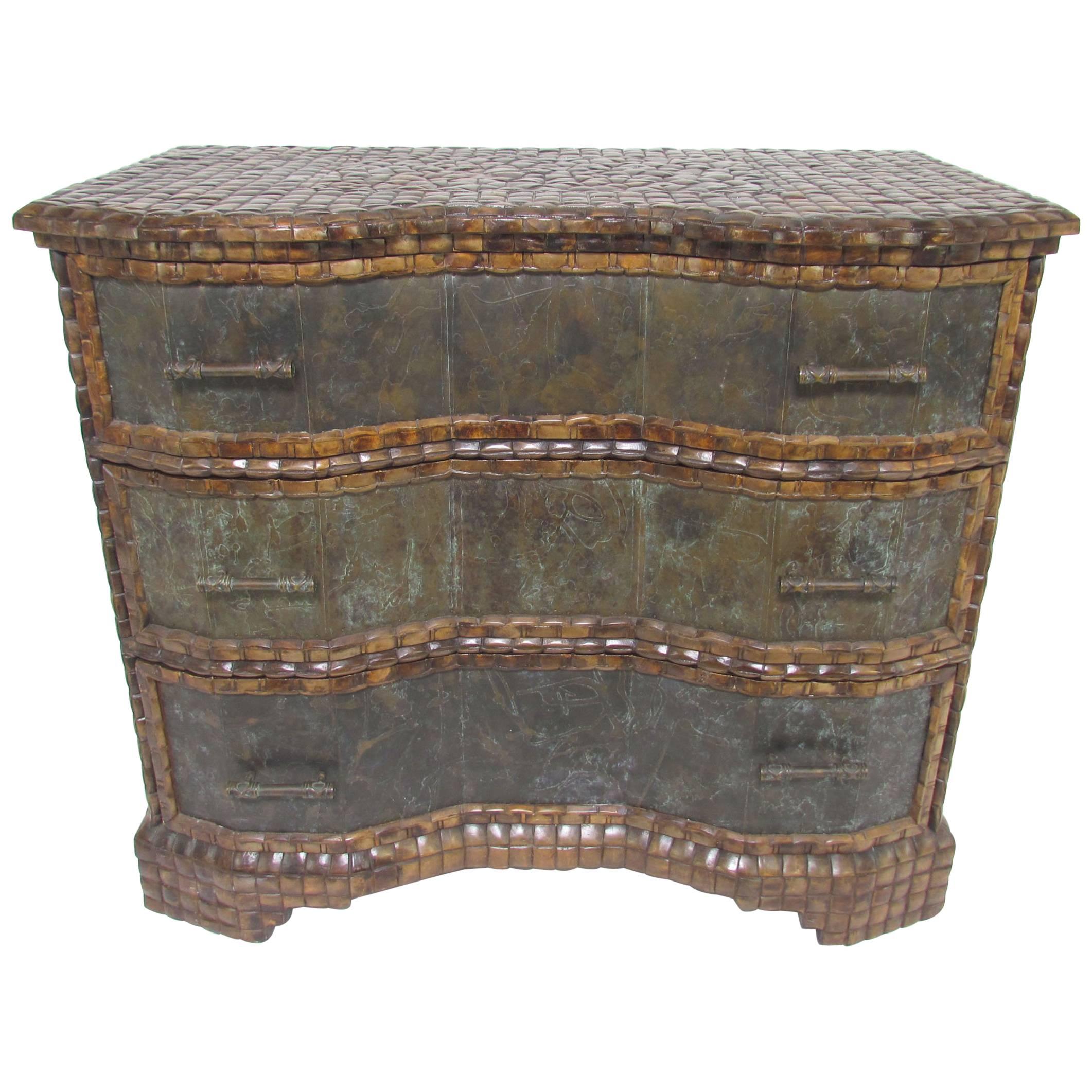 Maitland-Smith Etched Bronze and Coconut Shell Commode, circa 1970s