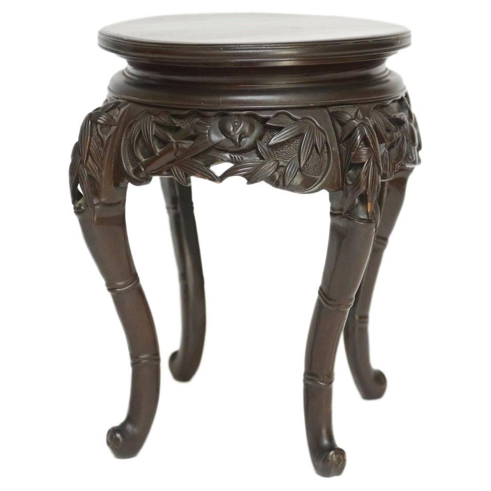Japanese Faux Bamboo Carved Stool or Drinks Table