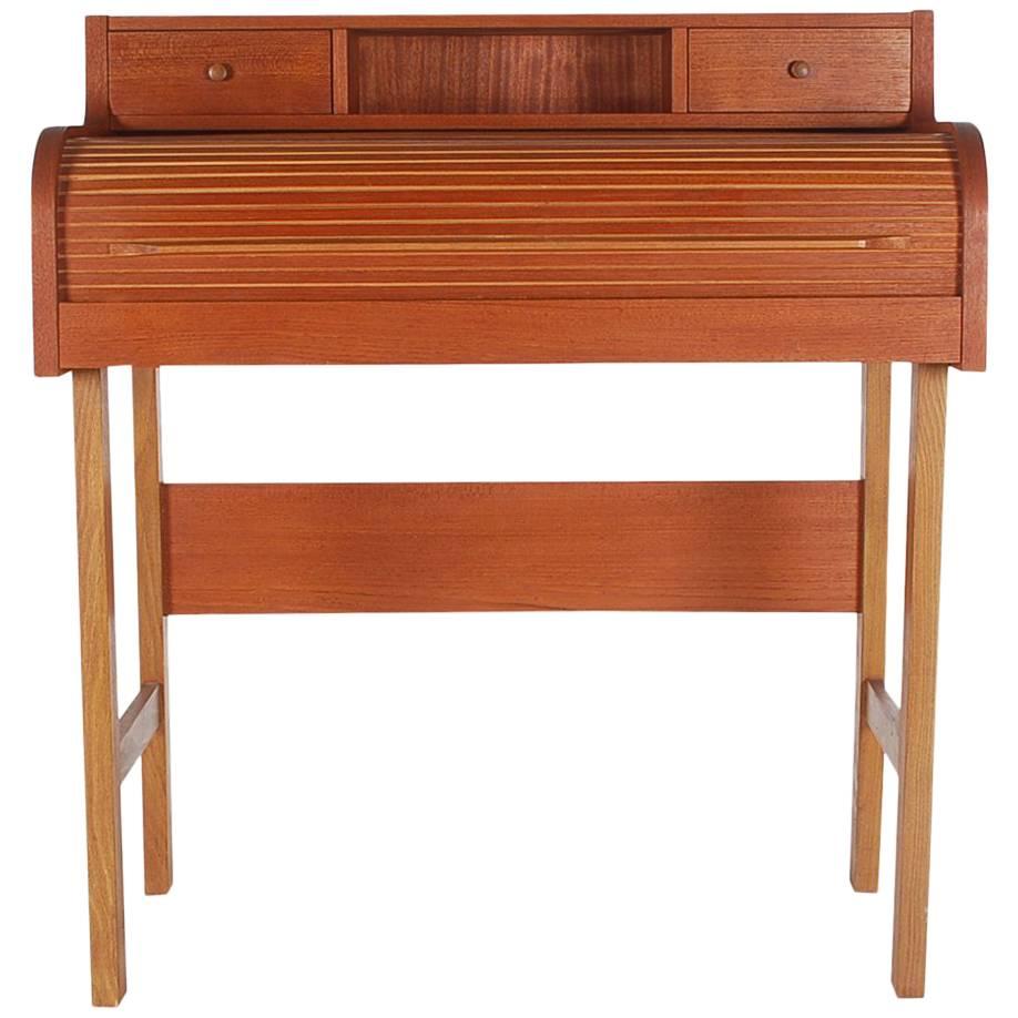 Danish Mid-Century Modern Teak Roll Top Secretary Desk or Console Table