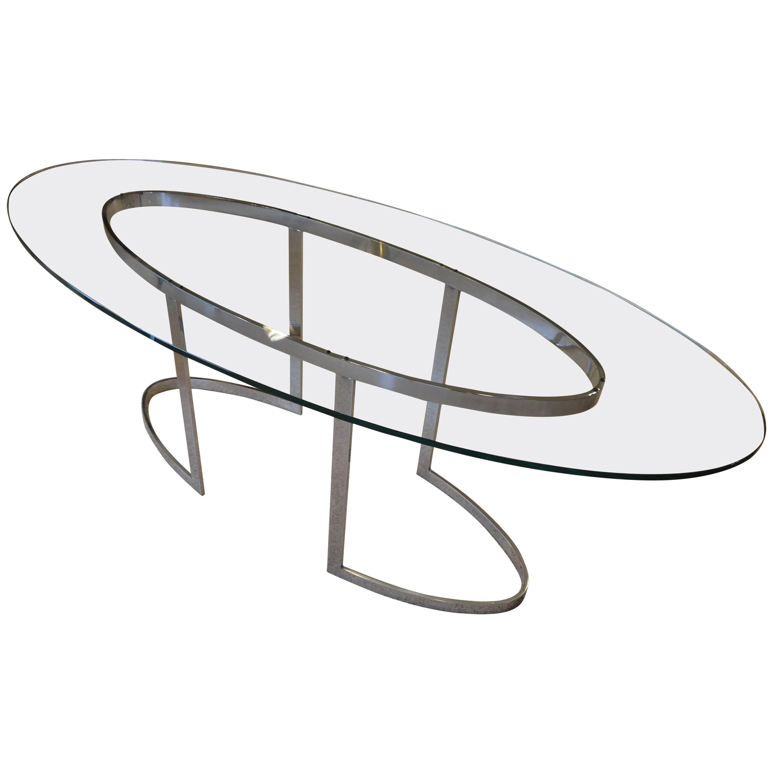 20th Century Saporiti Table, Crystal Top and Chrome-Plated Steel Legs Structure