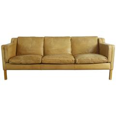 Vintage Camel Leather Mogensen Style 1970s Three-Seat Danish Sofa Made by Stouby