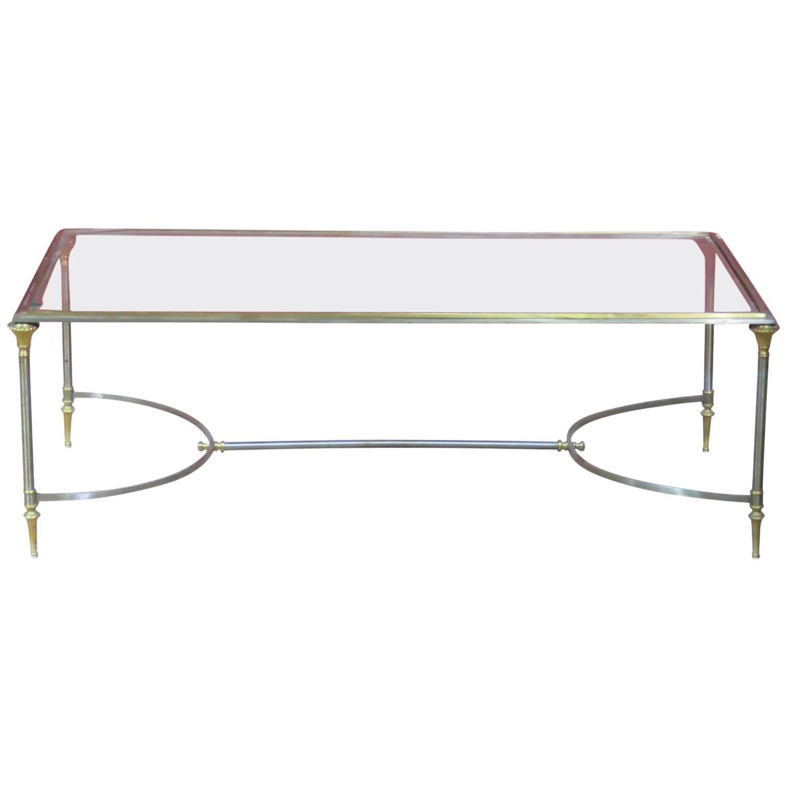 Maison Jansen Style Steel and Brass Glass top Coffee Table