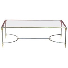 Maison Jansen Style Steel and Brass Glass top Coffee Table