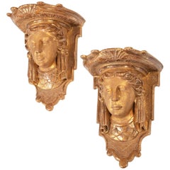 Pair of George I Palladian Carved Giltwood Wall Brackets