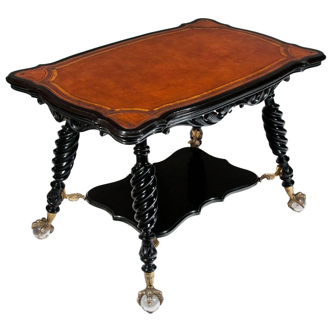 Antique Ebonized and Leathered Centre Table