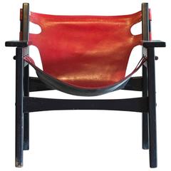 Sergio Rodrigues Red Leather 'Kilin' Lounge Chair