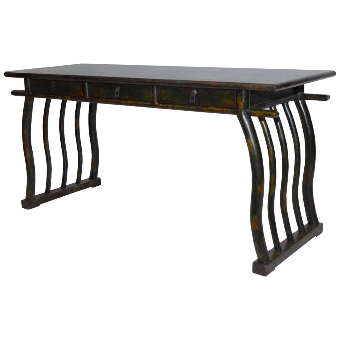 Chinese Lacquered Desk with Serpentine Legs
