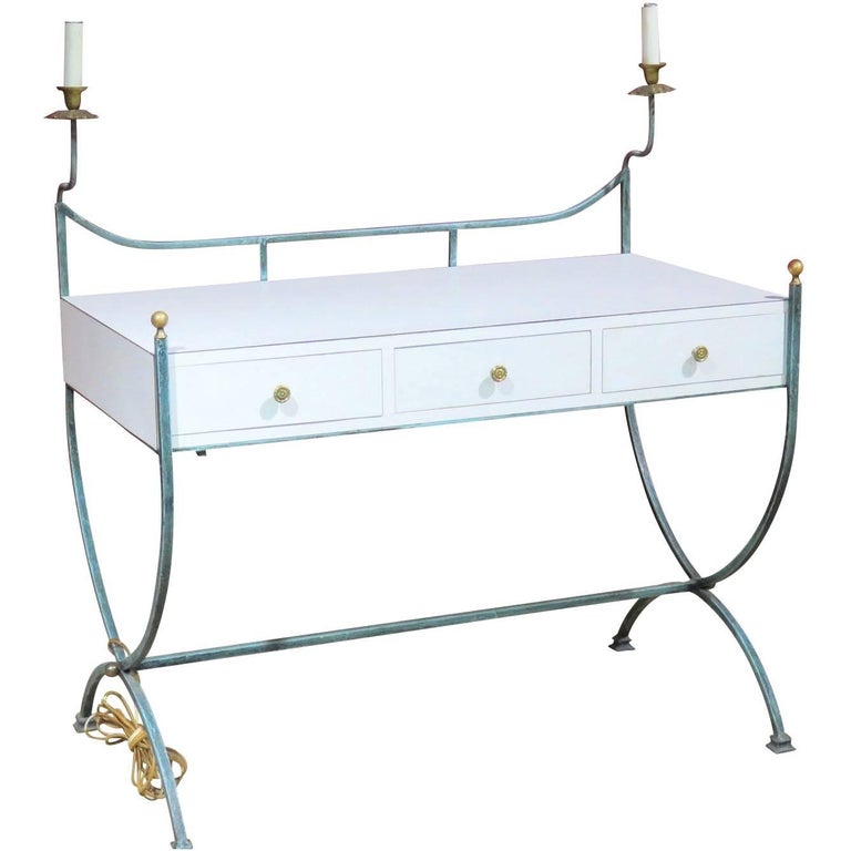 Deco Style Modern Metal Leg Desk For Sale at 1stDibs