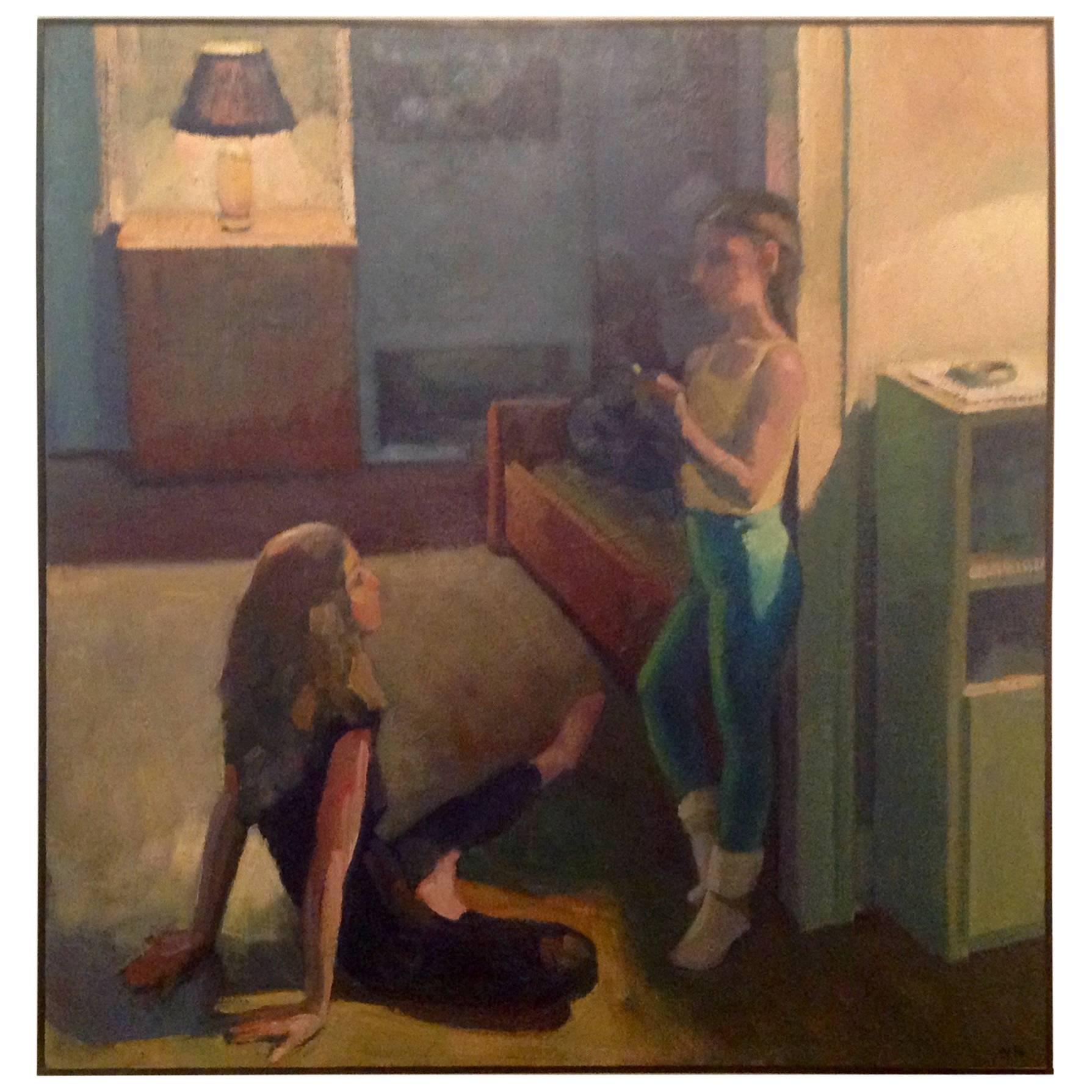 New York Artist Don Wynn Signed and Dated Oil on Canvas "Dancers Resting" 1986 For Sale