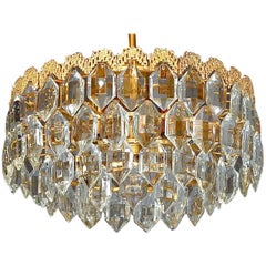 Midcentury Bakalowits Chandelier Gilt Brass Faceted Crystal Glass Austria 1960s