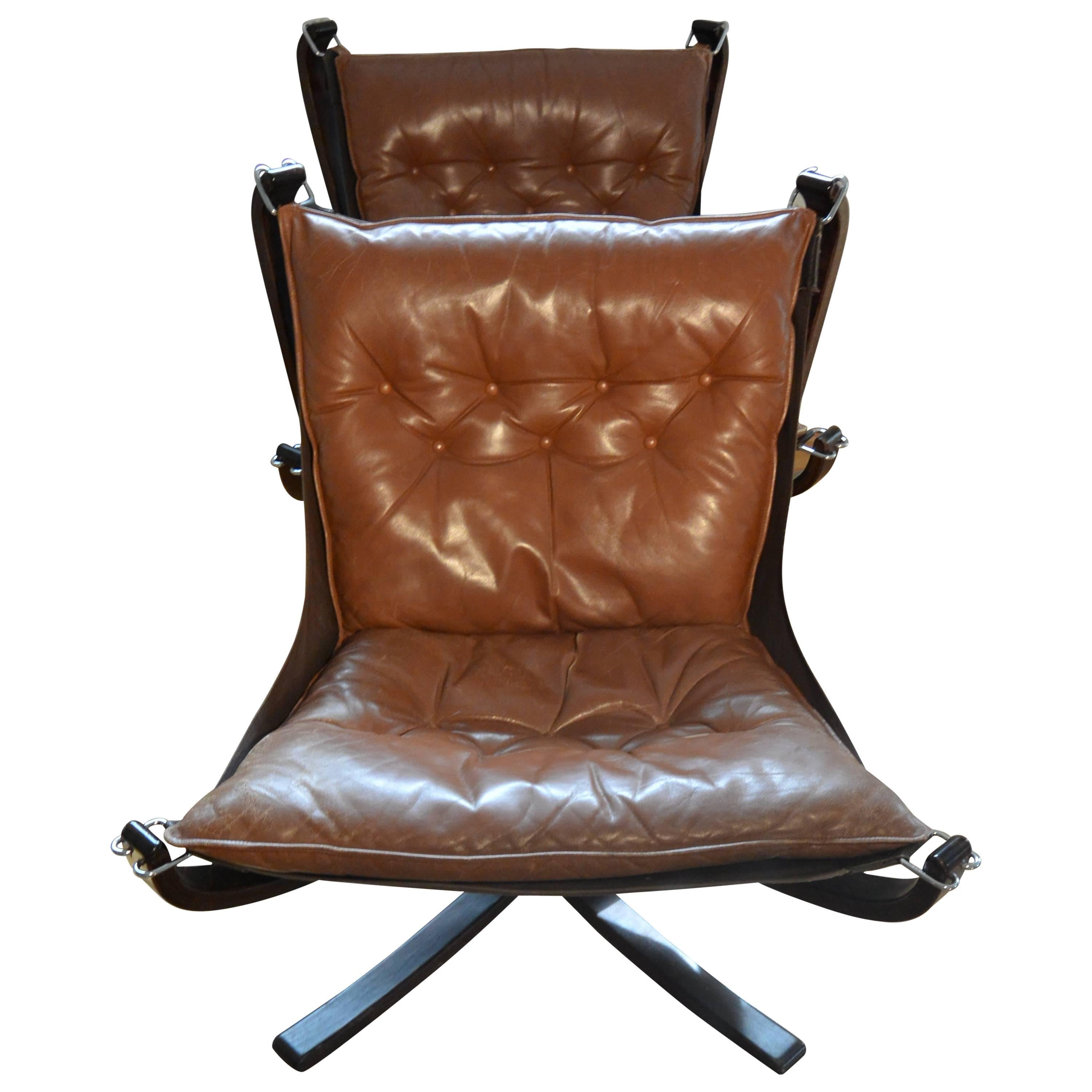 Brown Falcon Chair Pair with Patina