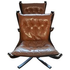 Used Brown Falcon Chair Pair with Patina