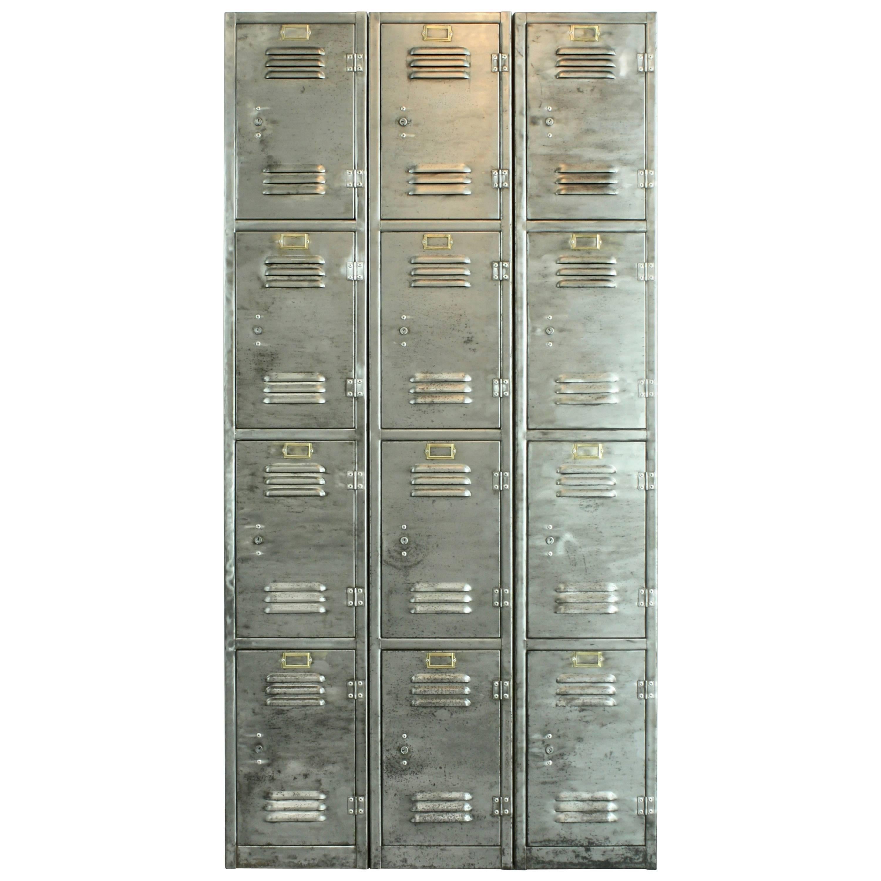 Vintage Industrial 12 Compartment Stripped and Polished Steel School Locker