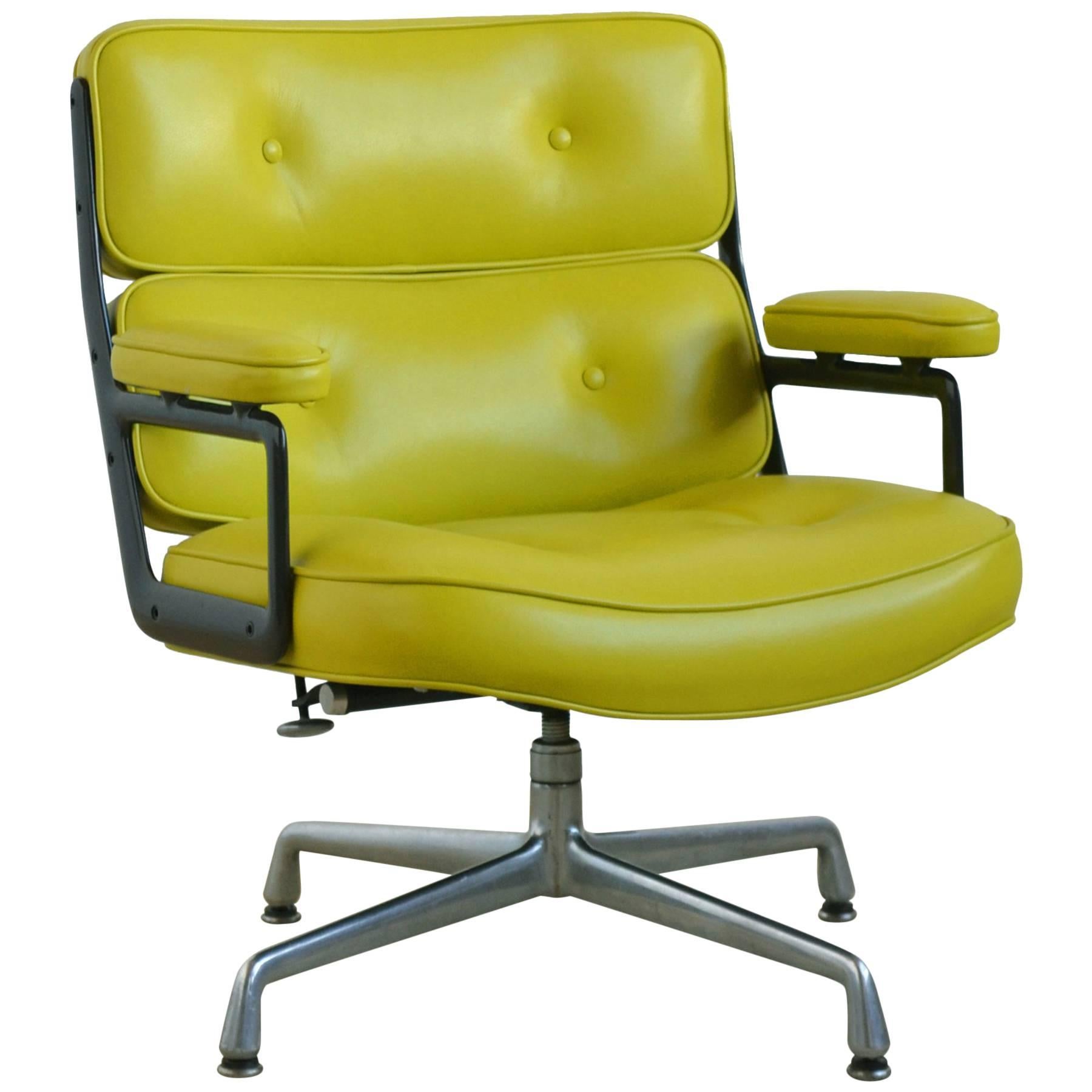 Eames Time-Life Chair with Green Leather by Herman Miller