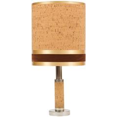 French Large Brass, Chrome and Cork Table Lamp
