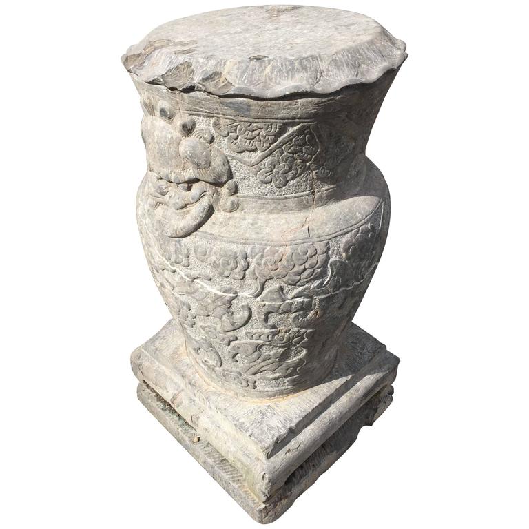 Pair of Old Asian Stone Pedestals Display Bases Flower Pots or Sculptures For Sale at 1stdibs