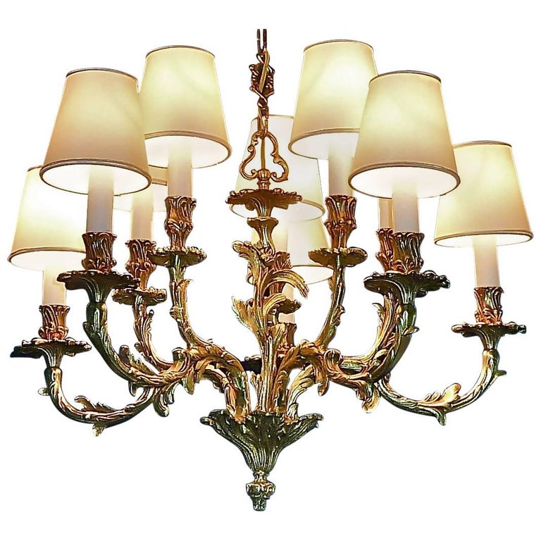Large Gilt Bronze 10 Light Chandelier Floral French Baroque Rococo Bagues Style