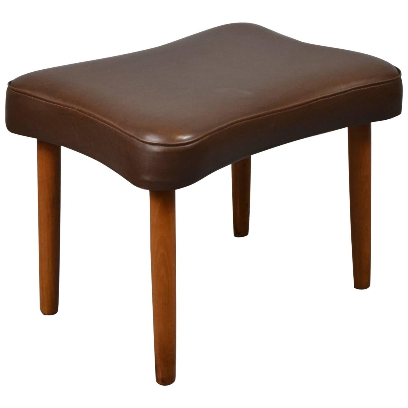 Mid-Century Retro Danish Brown Leather Footstool / Ottoman, 1960s-1970s For Sale