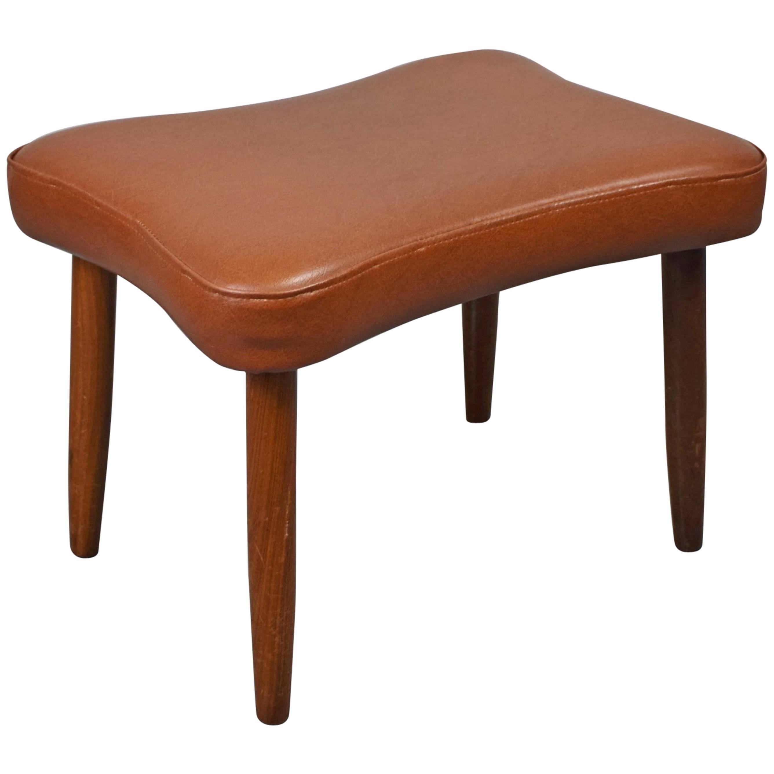 Mid-Century Retro Danish Tan Leather Footstool/Ottoman, 1960s-1970s For Sale