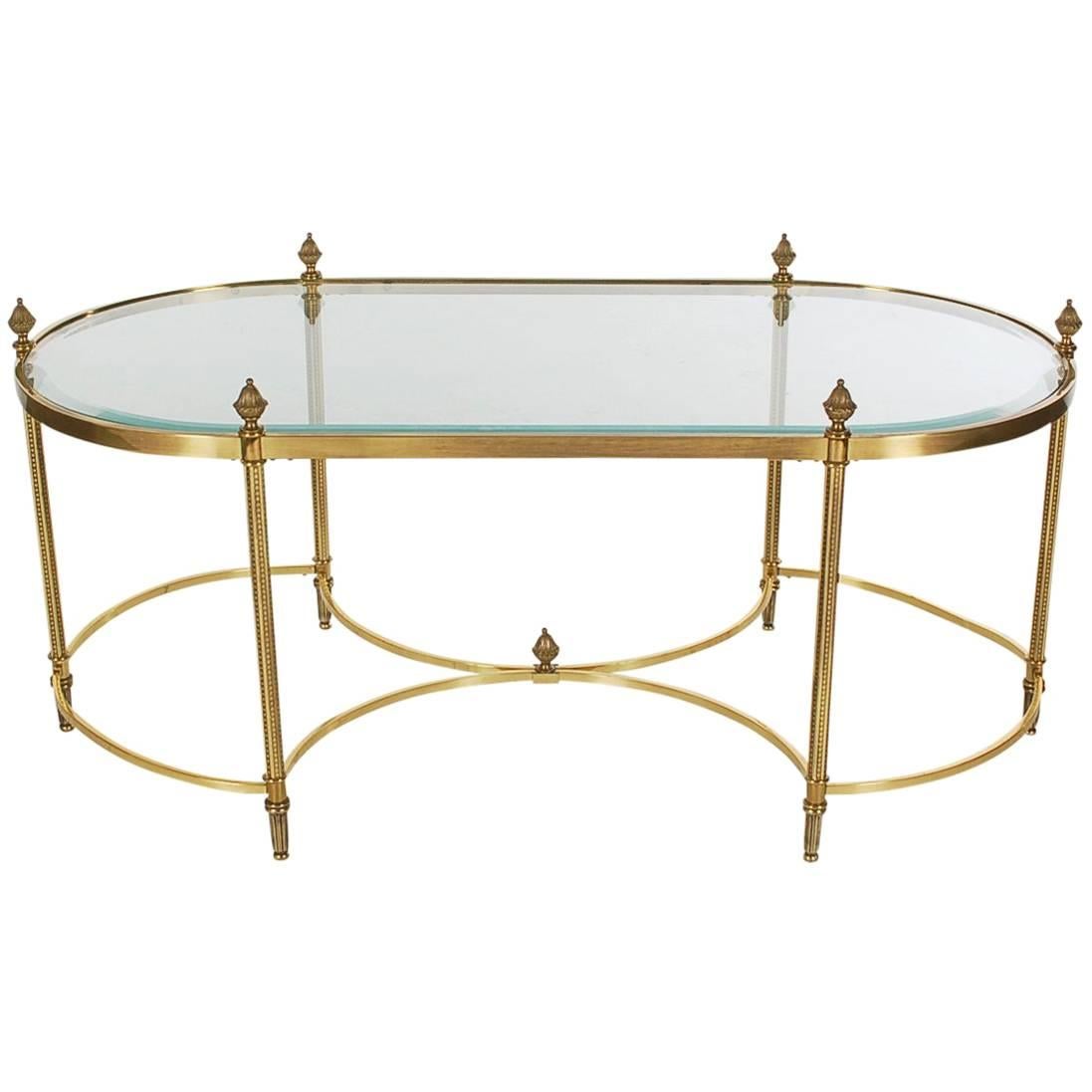 Hollywood Regency French Style Brass Glass Cocktail Table after Maison Jansen