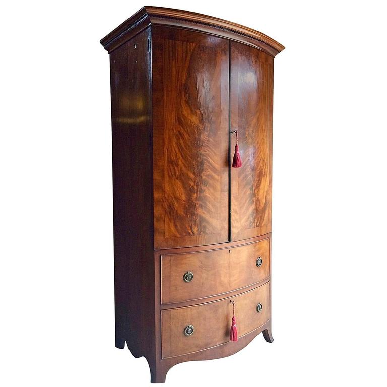 Antique Regency Style Wardrobe Flame Fronted Mahogany Bow Fronted