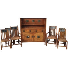 Used  George Montague Ellwood Arts & Crafts Oak Sideboard & 8 Matching Dining Chairs