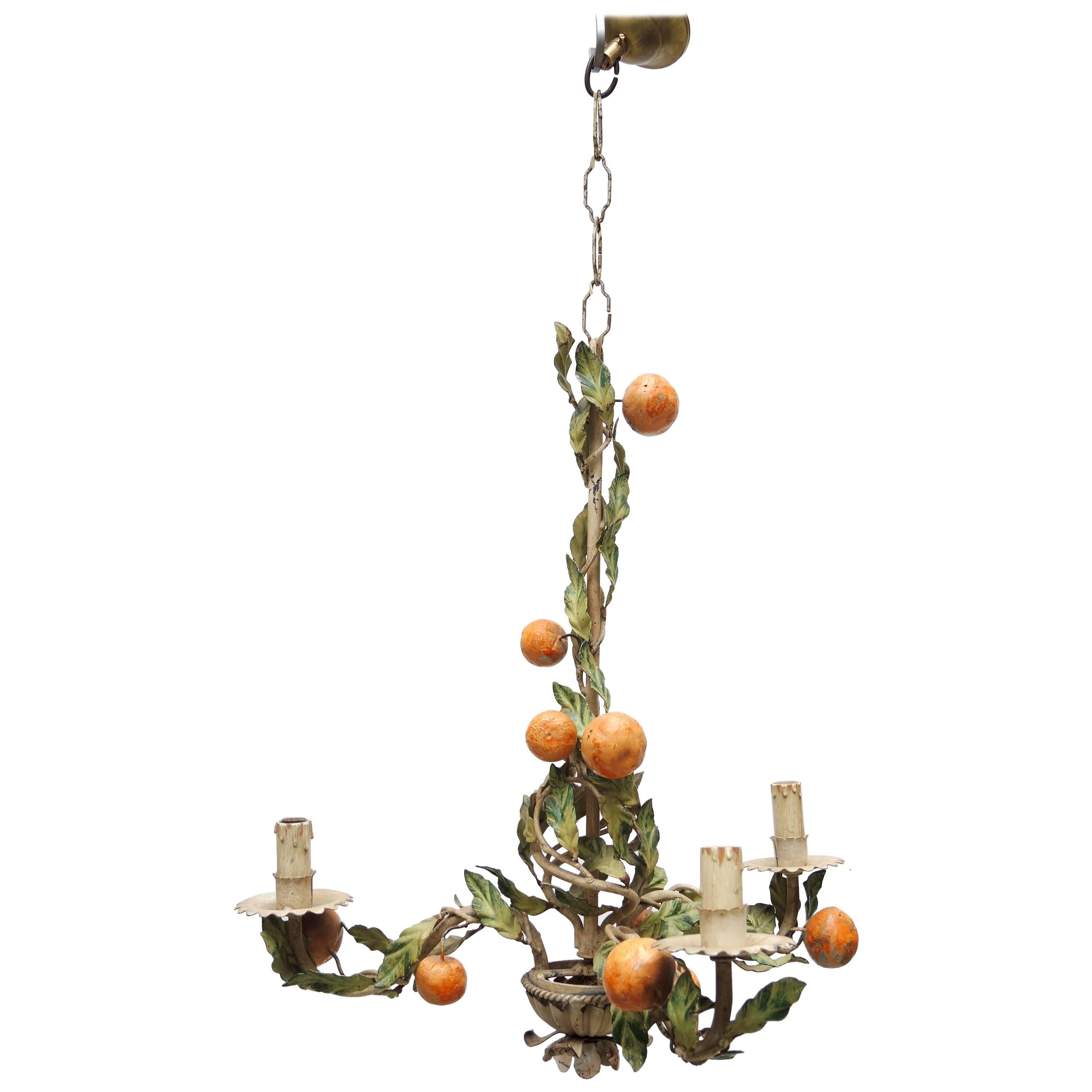 1940s Italian Tole and Iron Chandelier with Oranges and Leaves