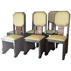 Mid-Century Dinning Chairs Reupholstered in Burl Wood and Walnut