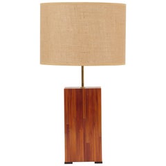 French Mid-Century Straw Marquetry Square Lamp