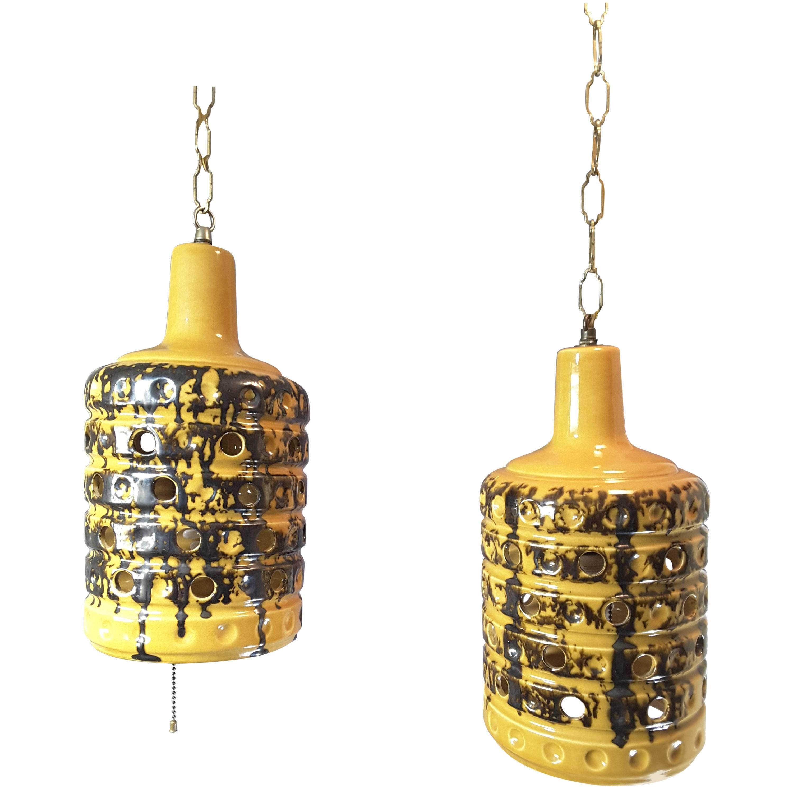 Pair of Mid-Century 1960's Ceramic Swag Pendant Lights For Sale