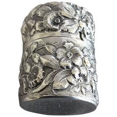 Tiffany & Co. Sterling Silver Floral Decorated Thread Bobbin Holder