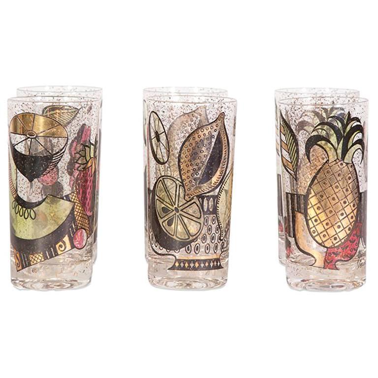 MidCentury Tropical Fruit Glasses, Set of Six For Sale at 1stdibs