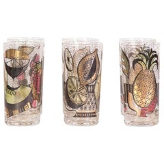 Mid-Century Tropical Fruit Glasses, Set of Six